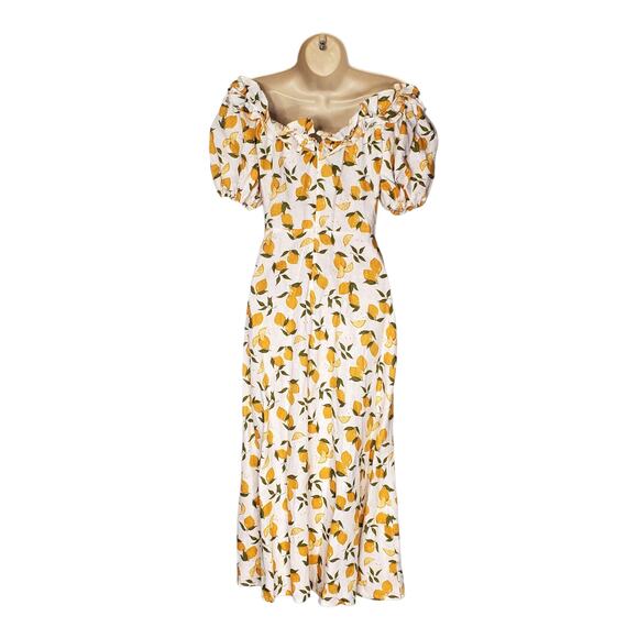 Reformation Marley Linen Off The Shoulder Midi Dress Lemonade Yellow Size 4 - Picture 3 of 10